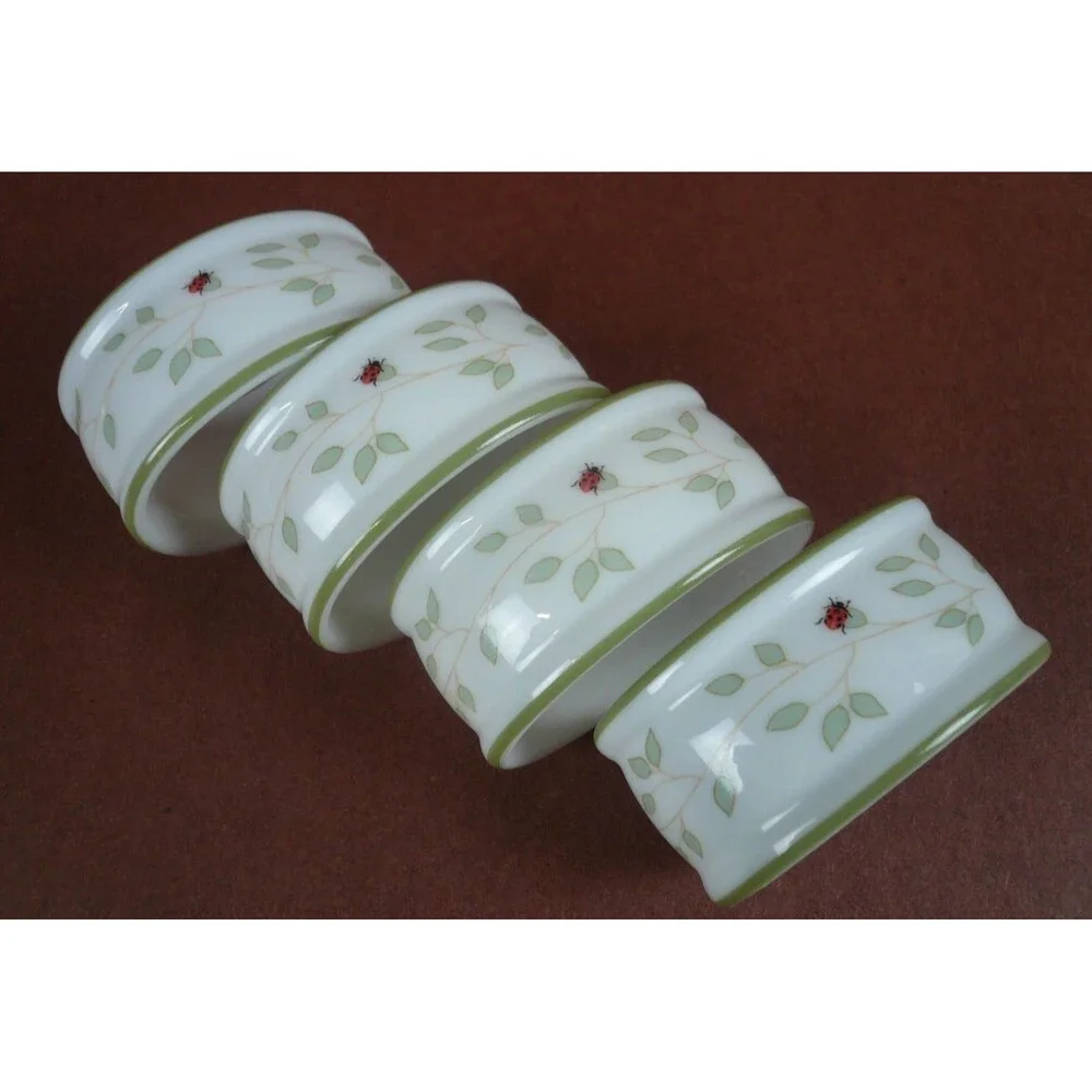 Lenox Butterfly Meadow 4 Porcelain Oval Napkin Rings Ladybug Bee